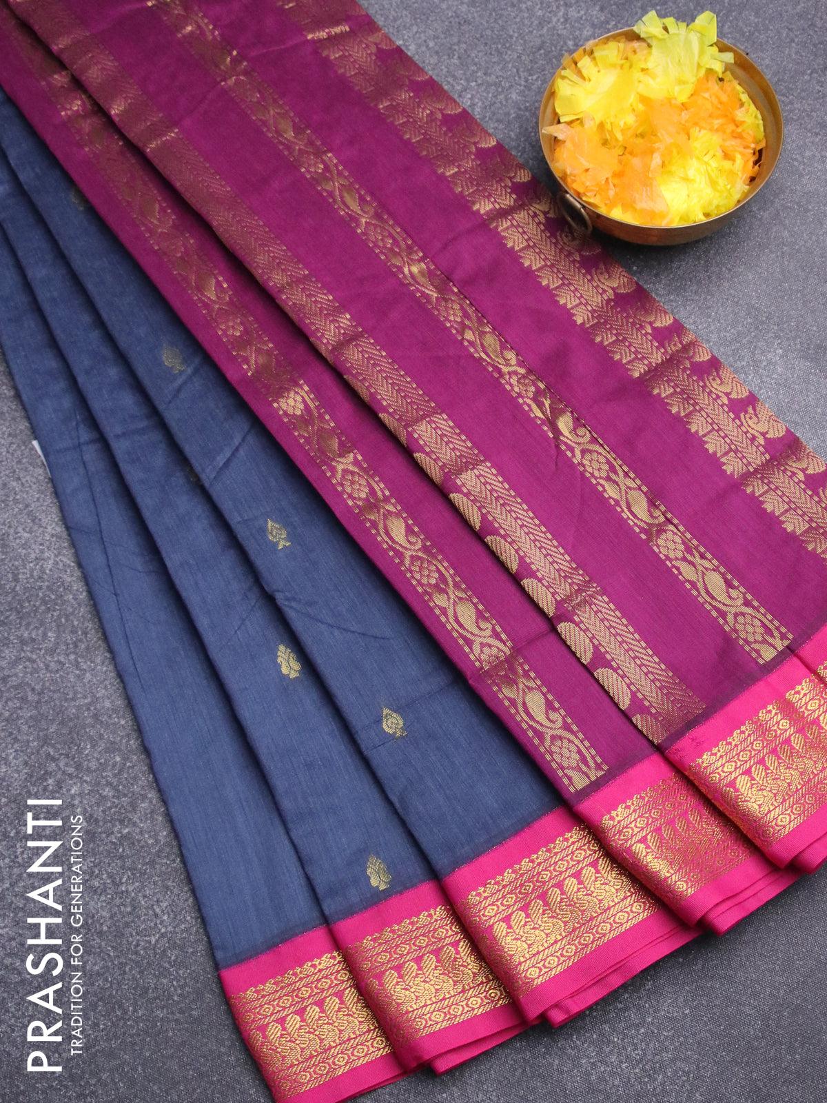 Saree-Kalyani cotton Grey & Purple