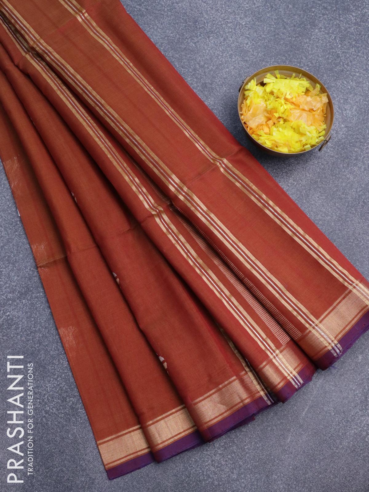 Kora silk cotton saree dual shade of rustic maroon and violet with