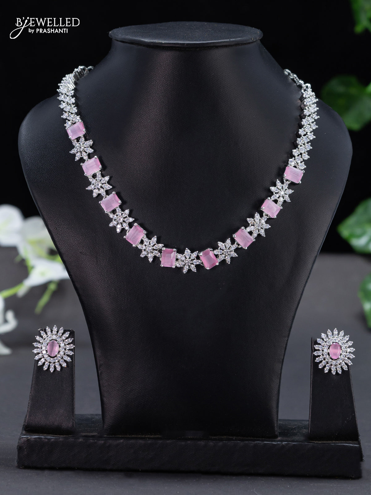 Zircon Necklace Floral Design With Baby Pink And Cz Stone At 122000 By ...