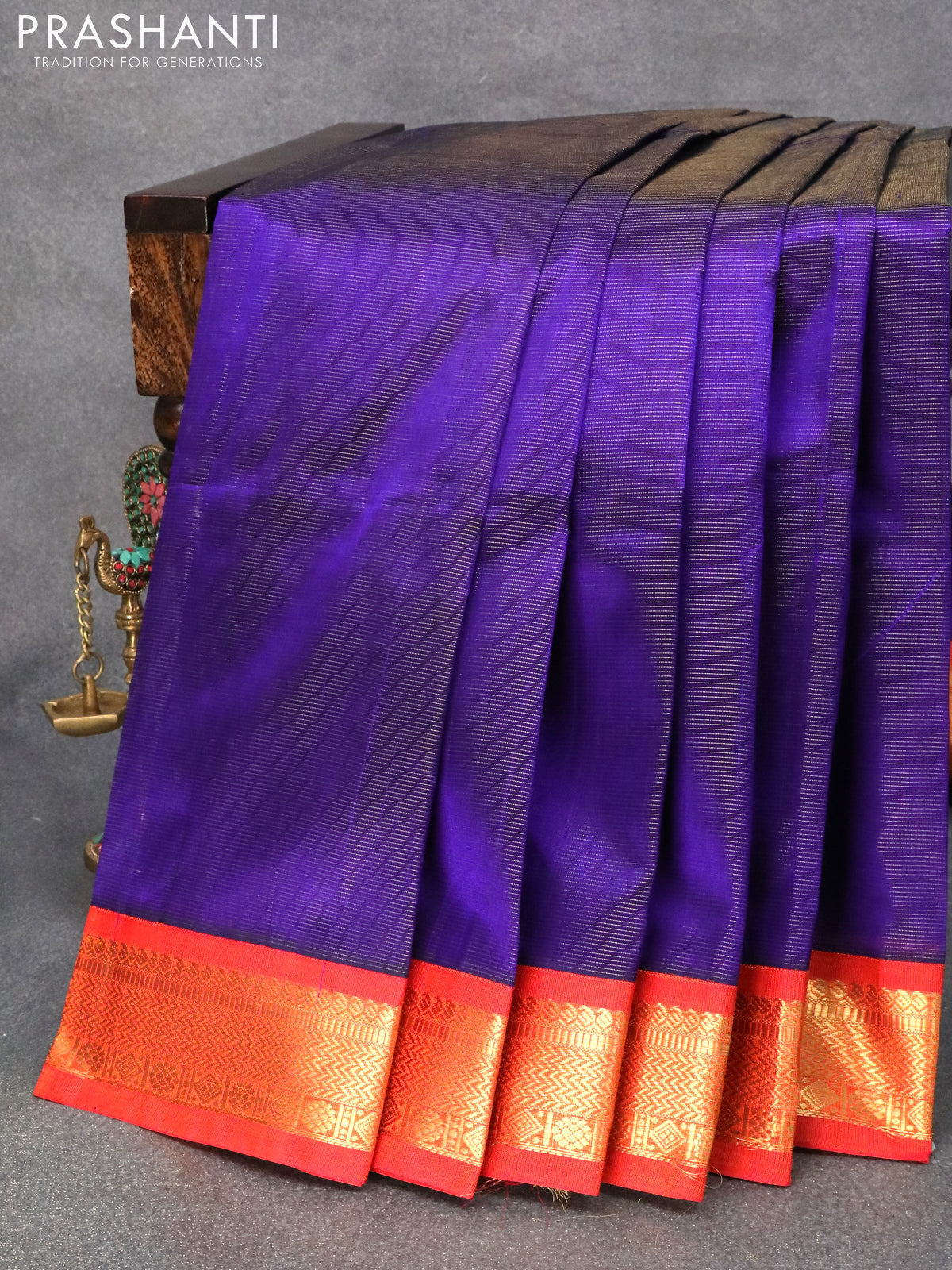 Silk Cotton Saree Blue And Dual Shade Of Red With Allover Vairaosi ...