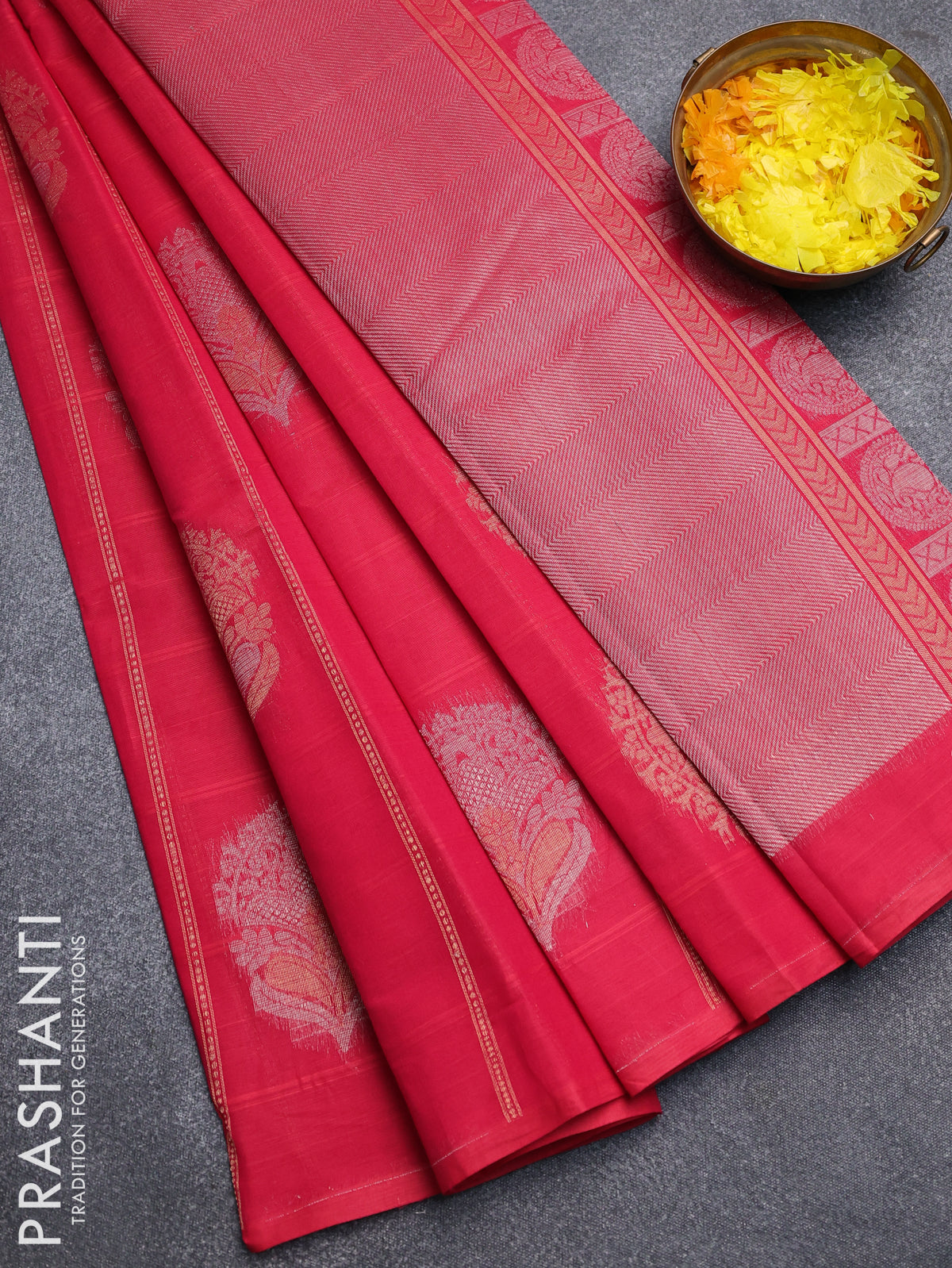 Nithyam Cotton Saree Pink With Allover Zari Stripe & Buttas In ...