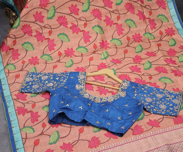 Peacock Blue Ready To Wear Saree With Ready Made Blouse