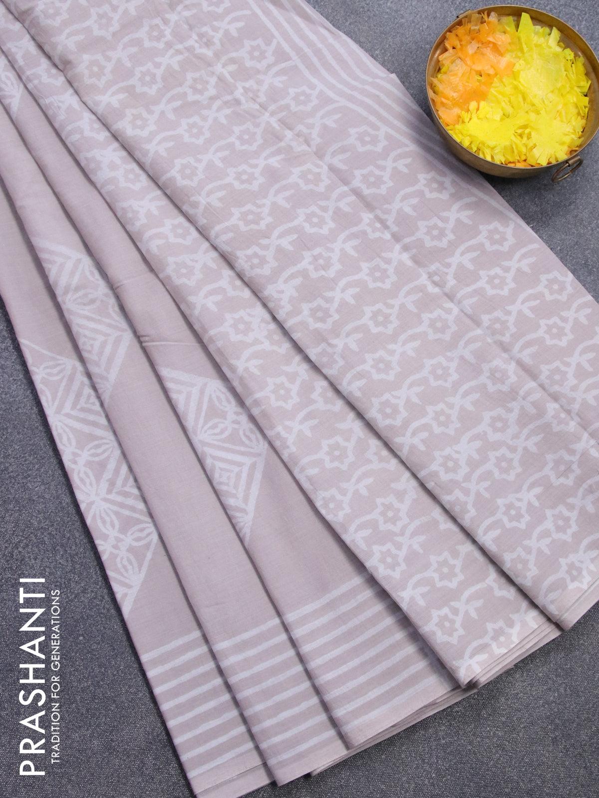 Jaipur cotton saree grey shade with geometric butta prints and