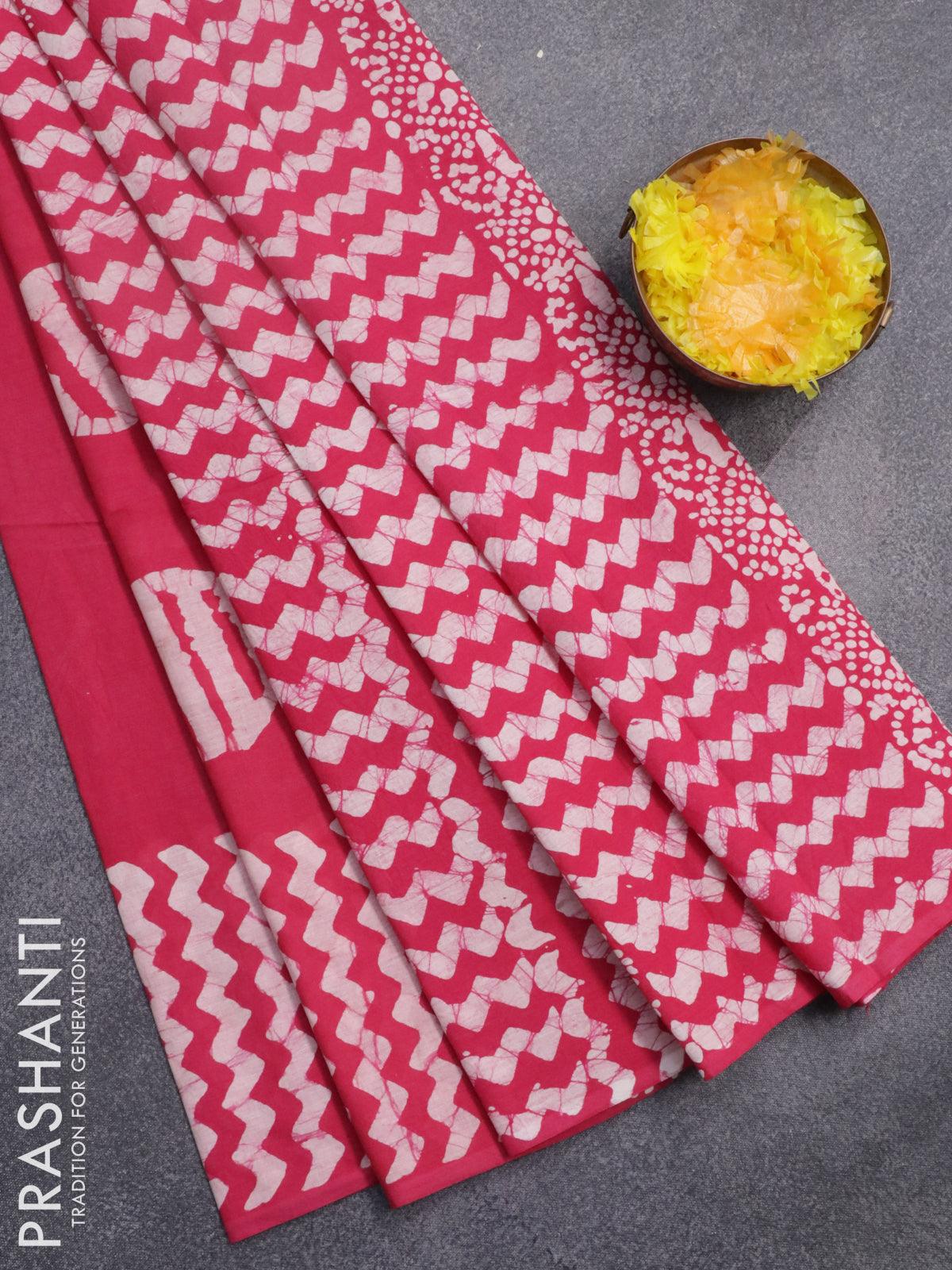Jaipur cotton saree pink with batik butta prints and printed