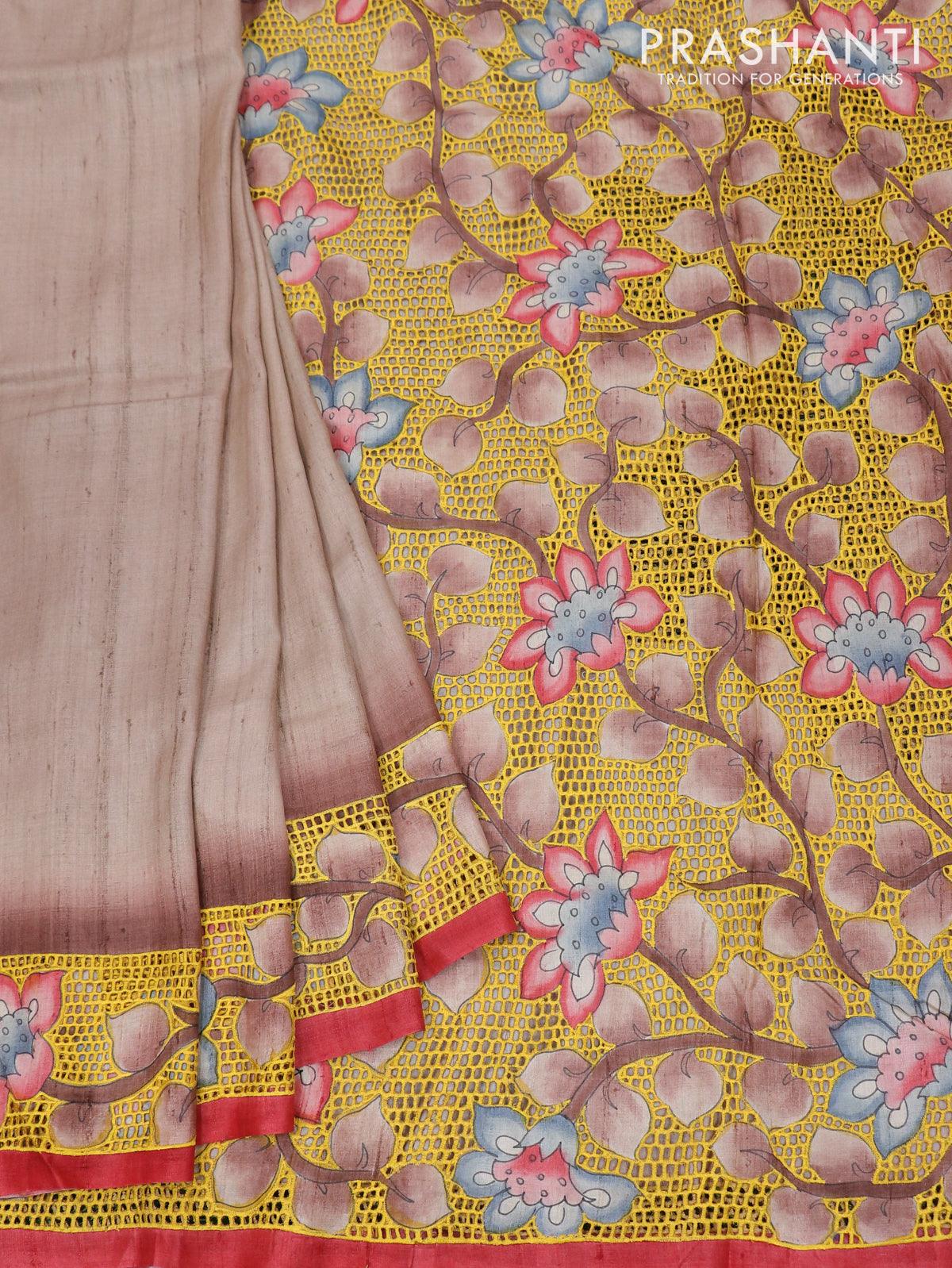 Floral Embroidered Cut Work Pattern Silky Kota Saree