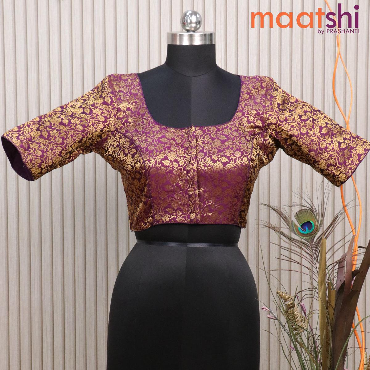 Purple Color Brocade Readymade Saree Blouse With Border Sleeves, Indian  Brocade Blouse in USA