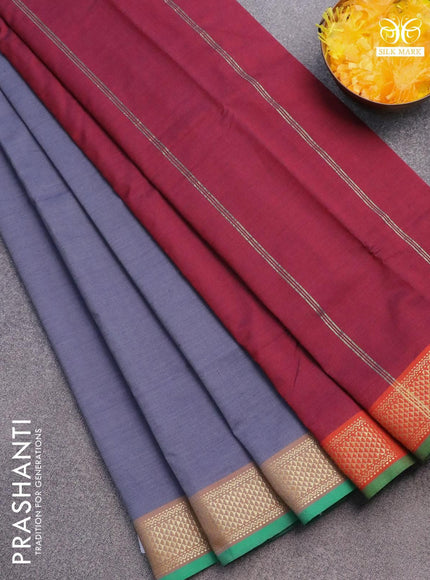 10 yards semi silk cotton saree grey and maroon with plain body and zari woven border without blouse - {{ collection.title }} by Prashanti Sarees