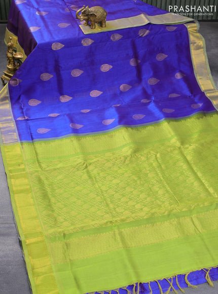 10 yards silk cotton saree blue and light green with zari woven buttas and zari woven border without blouse - {{ collection.title }} by Prashanti Sarees