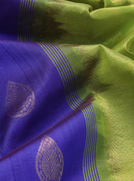 10 yards silk cotton saree blue and light green with zari woven buttas and zari woven border without blouse - {{ collection.title }} by Prashanti Sarees