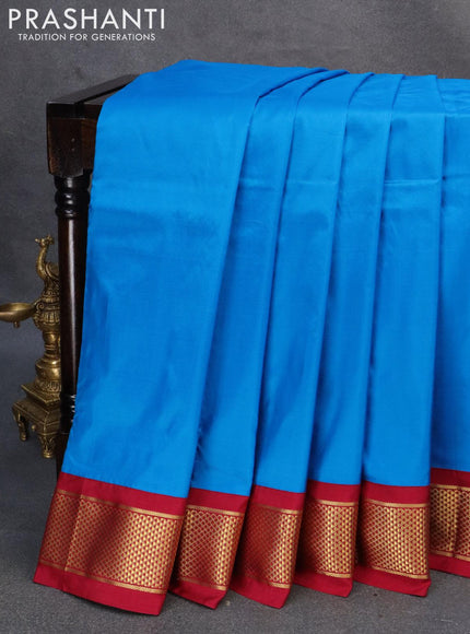 10 yards silk saree cs blue and maroon with plain body and zari woven border without blouse - {{ collection.title }} by Prashanti Sarees