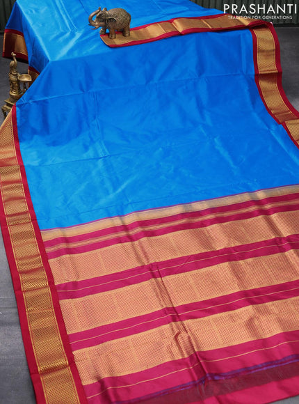 10 yards silk saree cs blue and maroon with plain body and zari woven border without blouse - {{ collection.title }} by Prashanti Sarees