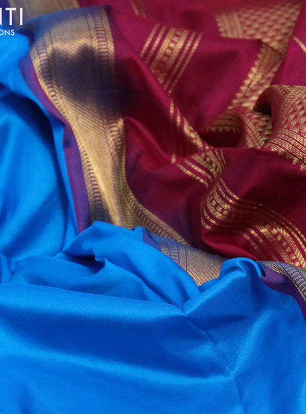 10 yards silk saree cs blue and maroon with plain body and zari woven border without blouse - {{ collection.title }} by Prashanti Sarees