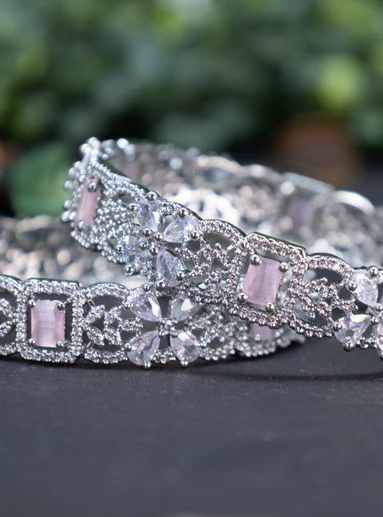 Zircon bangle floral design with baby pink and cz stones