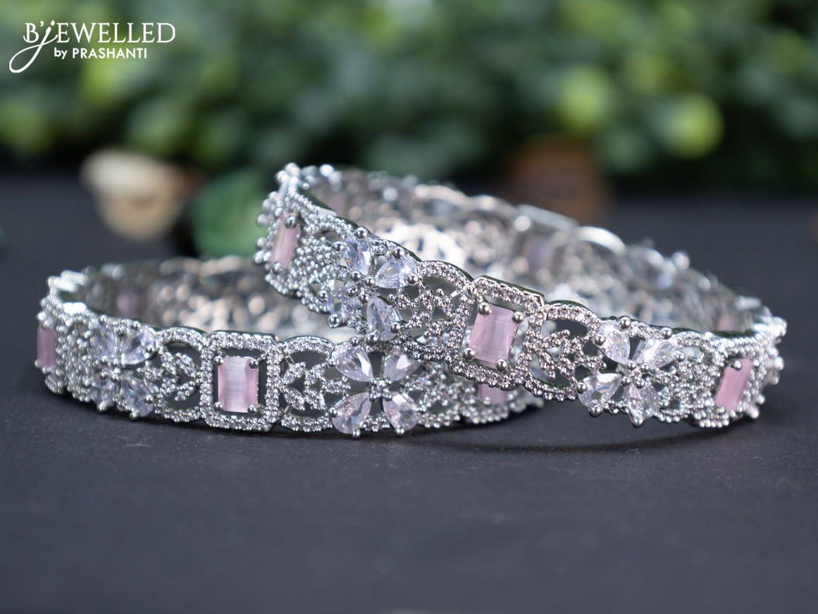 Zircon bangle floral design with baby pink and cz stones