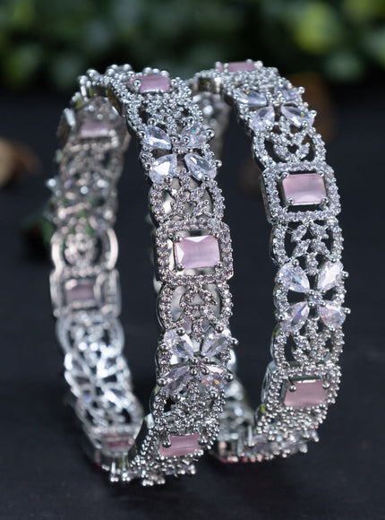 Zircon bangle floral design with baby pink and cz stones