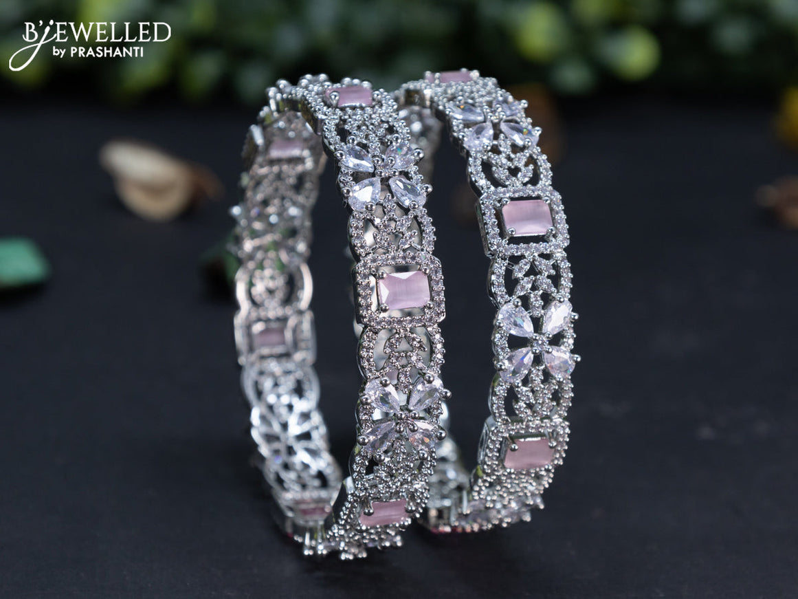 Zircon bangle floral design with baby pink and cz stones