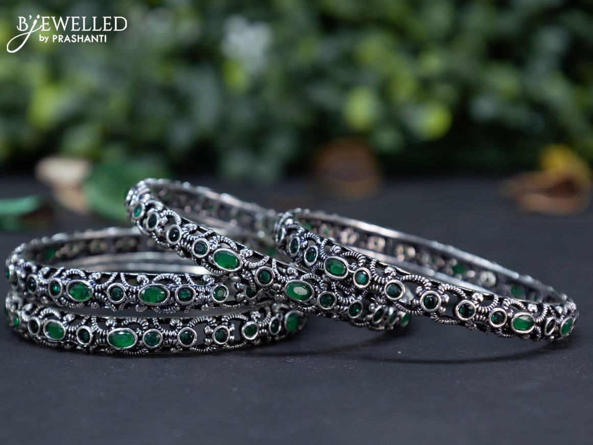 Oxidised bangle with emerald stones