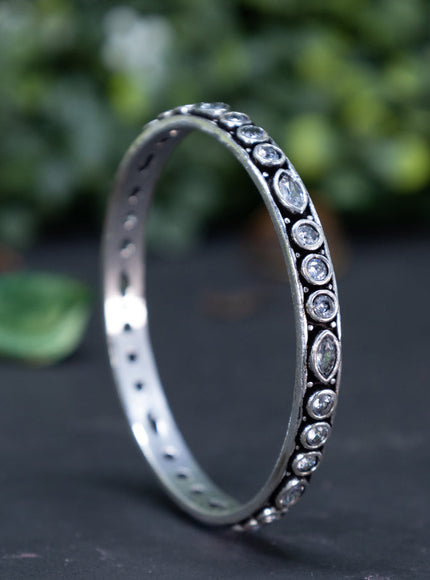 Oxidised bangle with cz stones