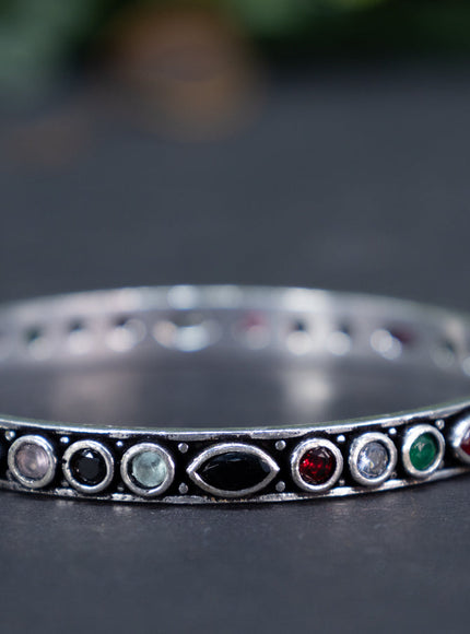 Oxidised bangle with multi colour and cz stones