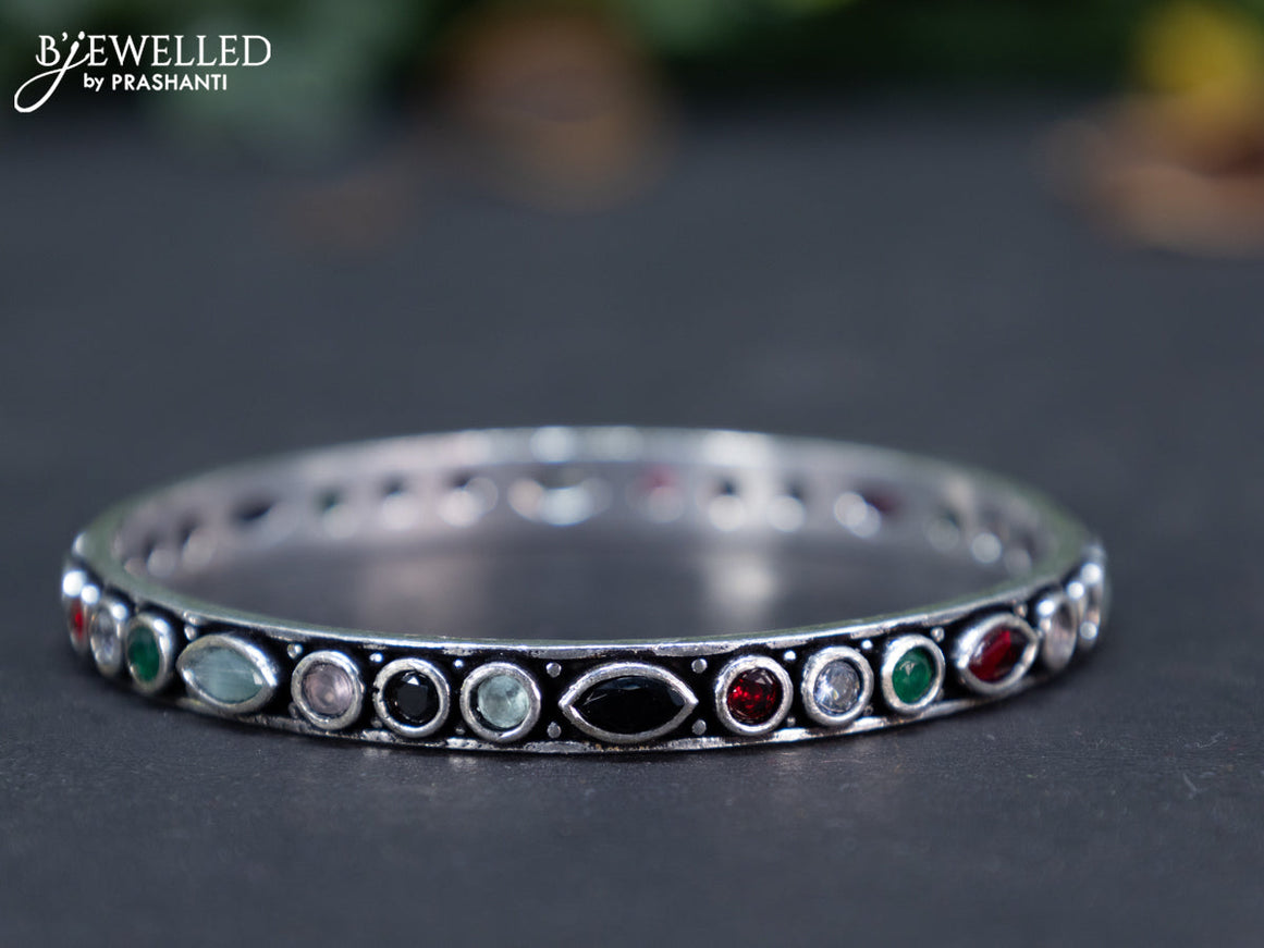 Oxidised bangle with multi colour and cz stones