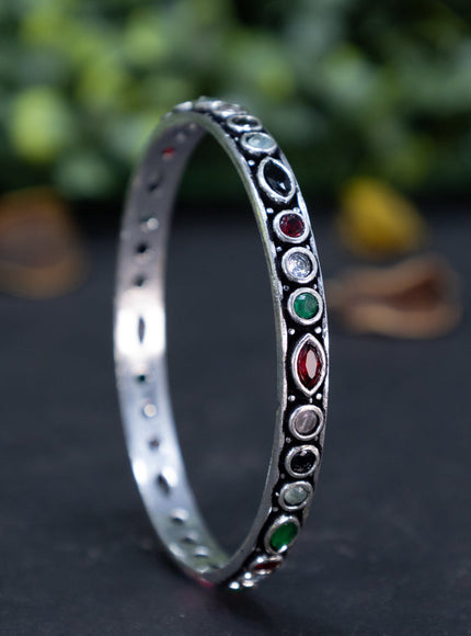 Oxidised bangle with multi colour and cz stones