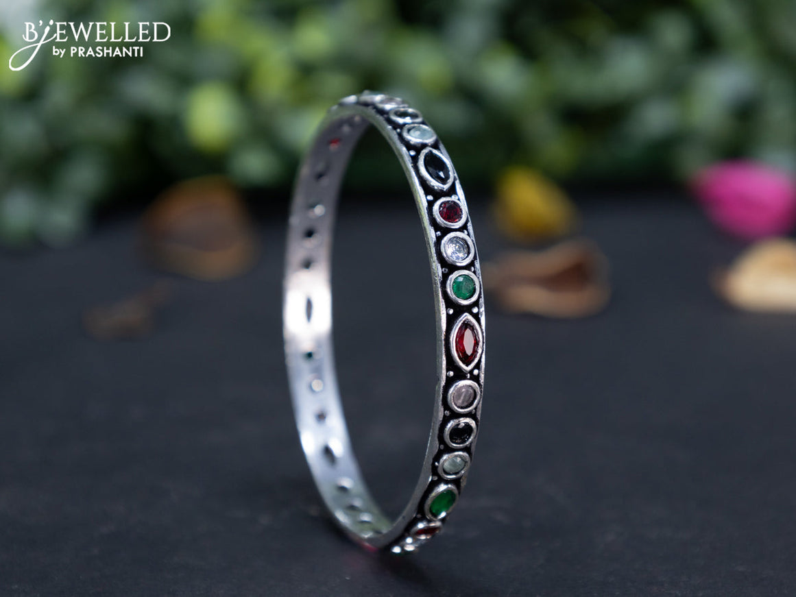 Oxidised bangle with multi colour and cz stones