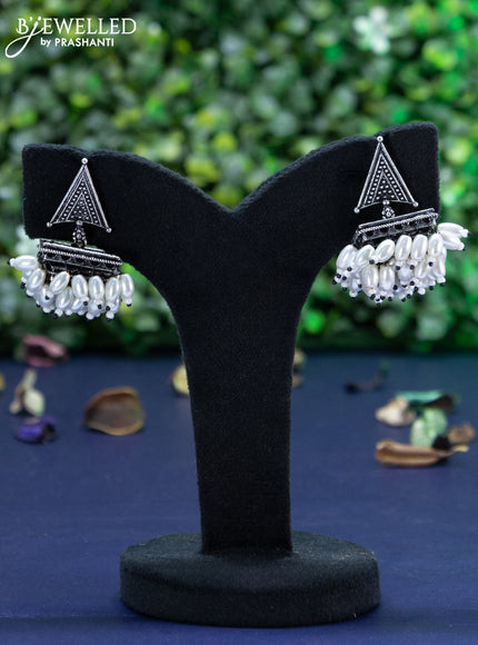 Oxidised jhumka geometric design with pearl hangings