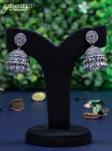 Oxidised jhumka with cz stones and hangings