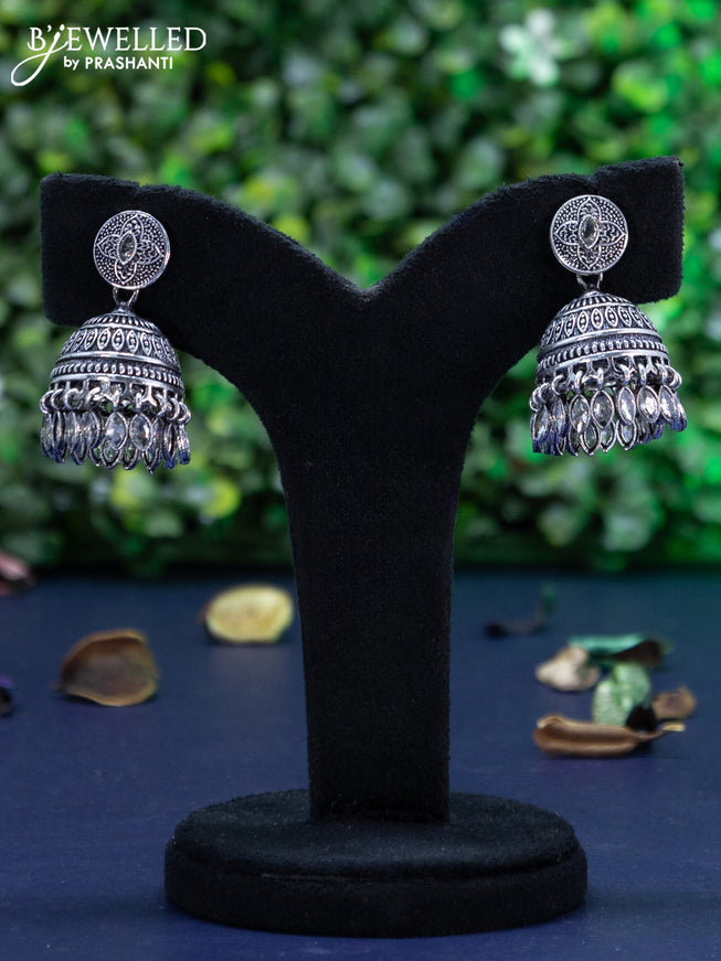 Oxidised jhumka with cz stones and hangings