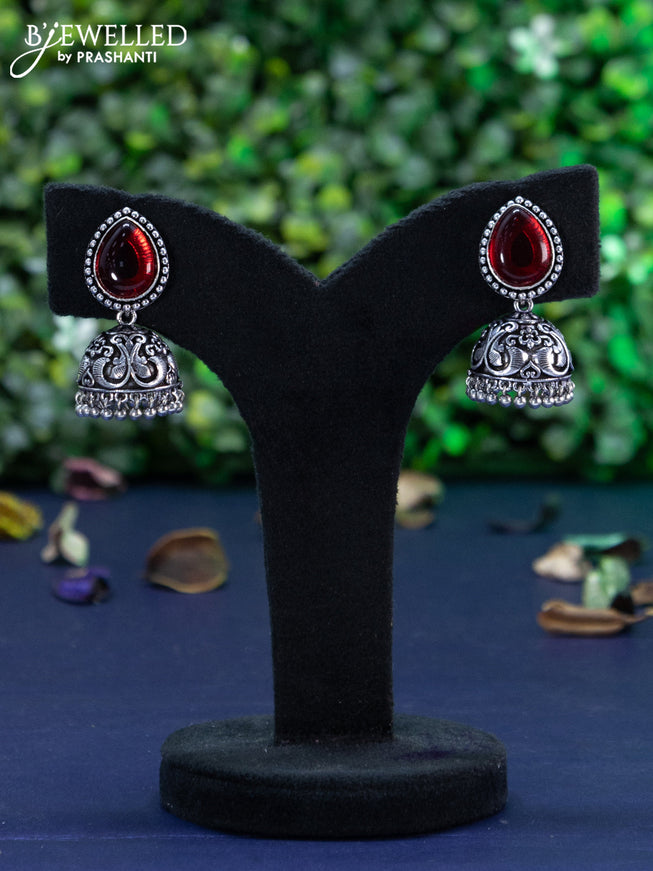 Oxidised jhumka with maroon stone and hangings