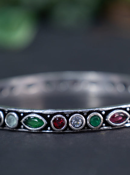 Oxidised bangle with multi colour and cz stones