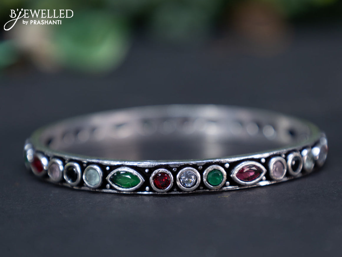 Oxidised bangle with multi colour and cz stones