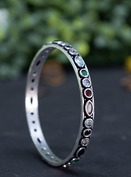 Oxidised bangle with multi colour and cz stones