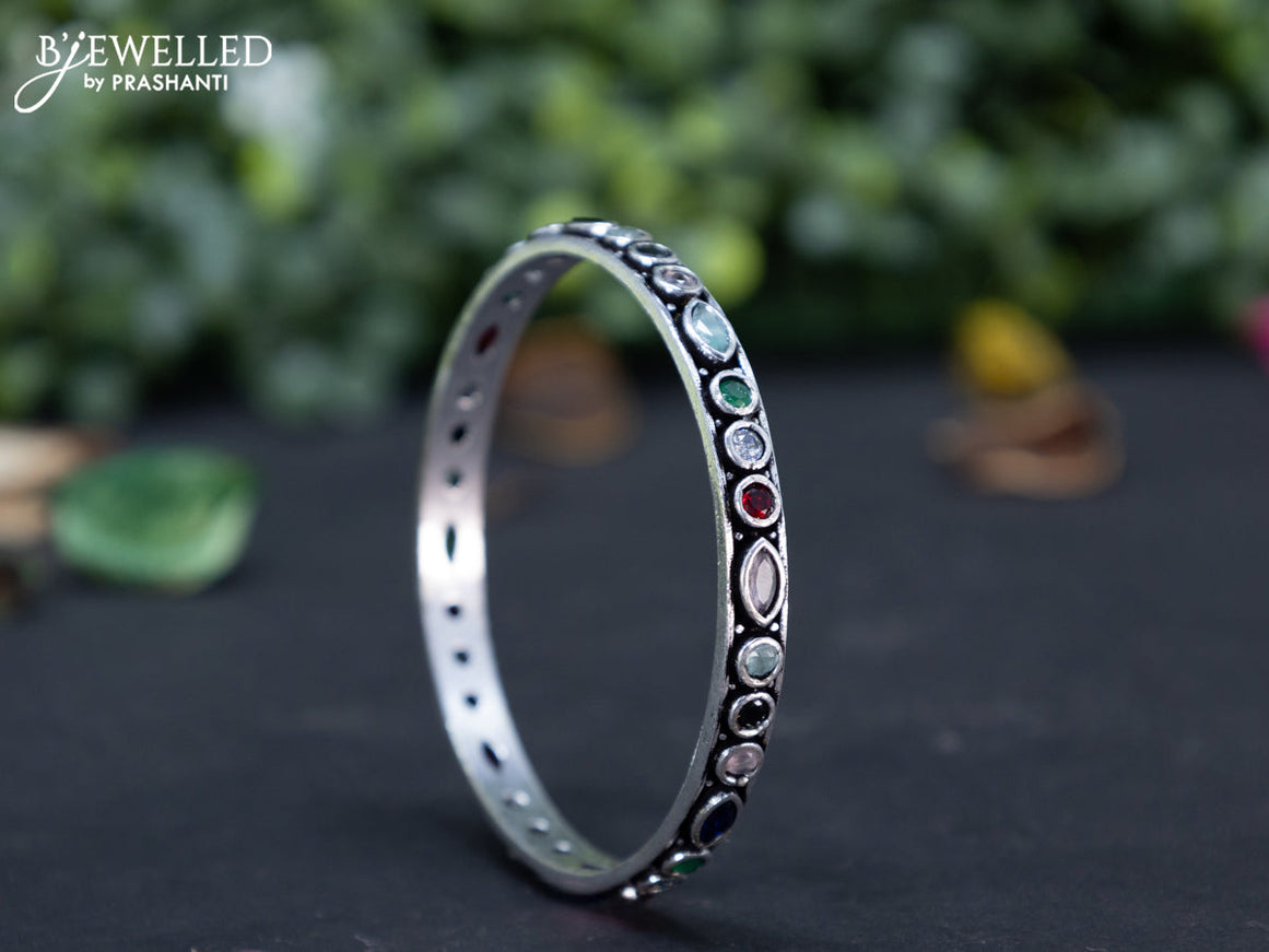 Oxidised bangle with multi colour and cz stones