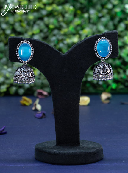 Oxidised jhumka with ice blue stone and hangings