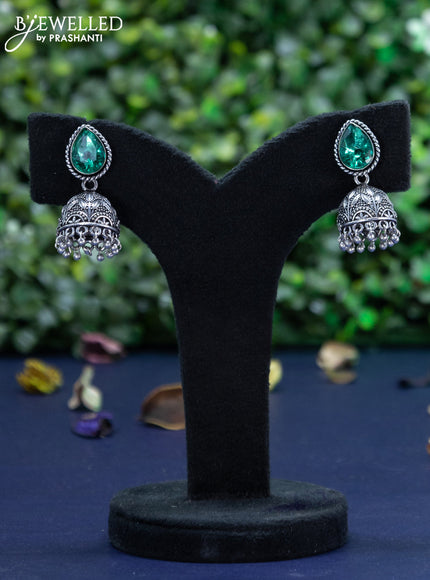 Oxidised jhumka with emerald stone and hangings