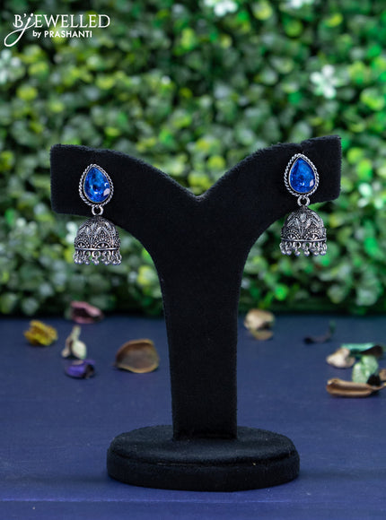 Oxidised jhumka with sapphire stone and hangings