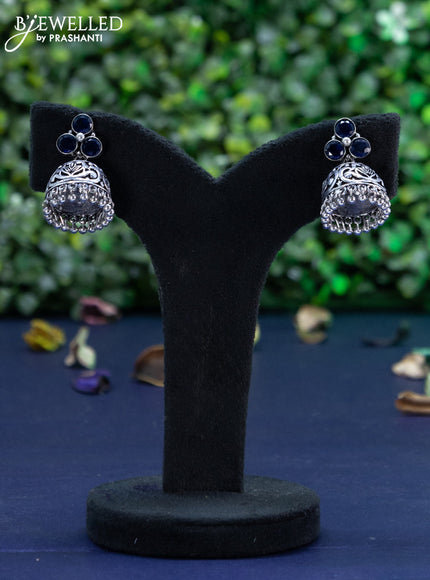 Oxidised jhumka with sapphire stones and hangings