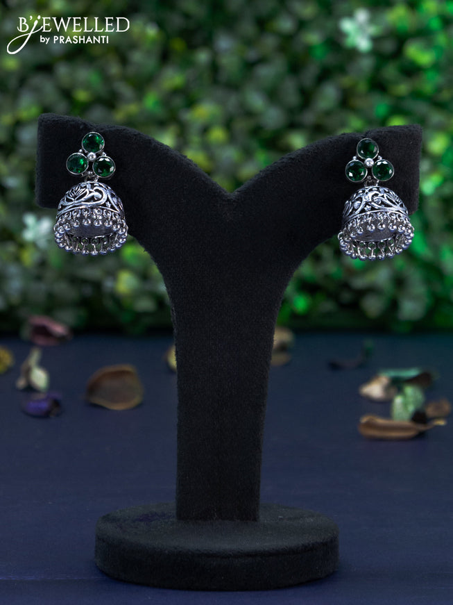 Oxidised jhumka with emerald stones and hangings