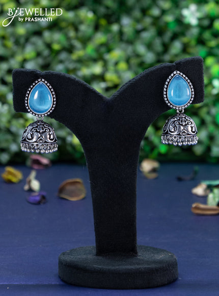 Oxidised jhumka with ice blue stones and hangings