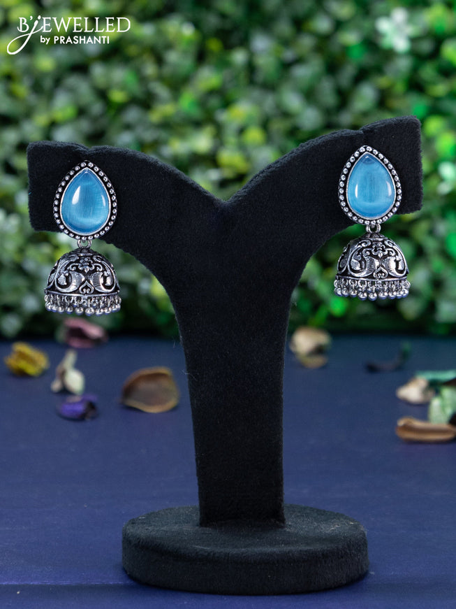 Oxidised jhumka with ice blue stones and hangings