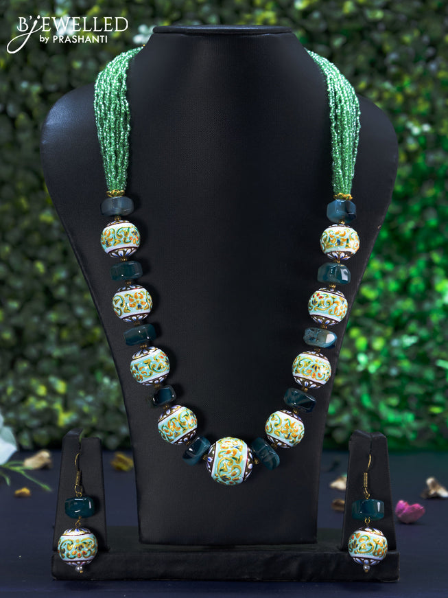 Jaipur crystal beaded light green necklace with minakari balls