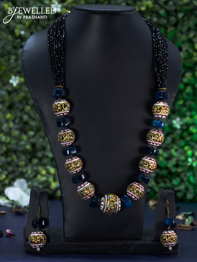 Jaipur crystal beaded black necklace with minakari balls