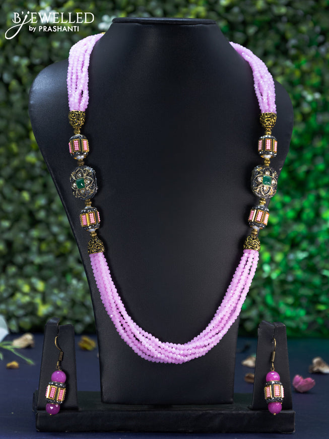 Jaipur crystal beaded baby pink necklace with stones pendant