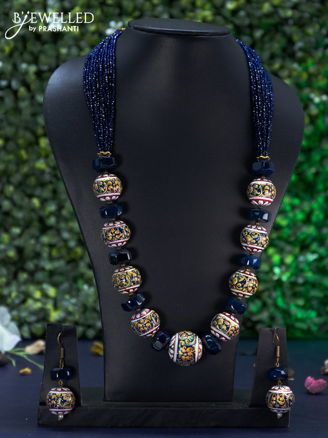 Jaipur crystal beaded blue necklace with minakari balls