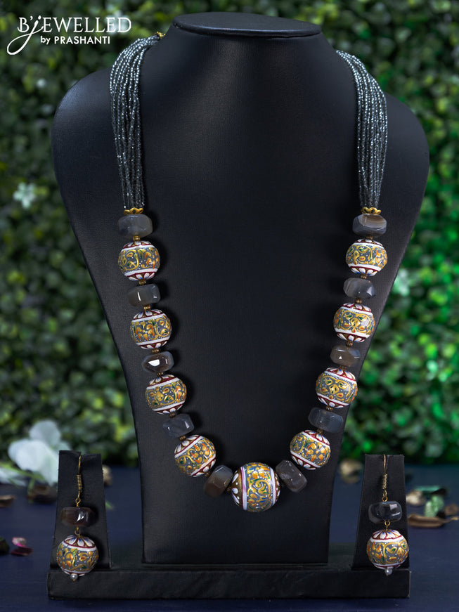 Jaipur crystal beaded grey necklace with minakari balls