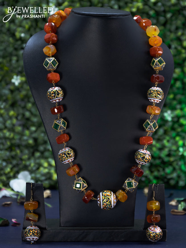 Jaipur crystal beaded maroon necklace with stones pendant and black minakari balls