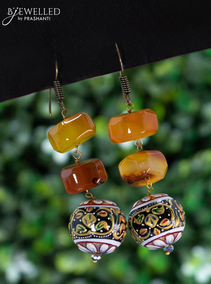 Jaipur crystal beaded maroon necklace with stones pendant and black minakari balls