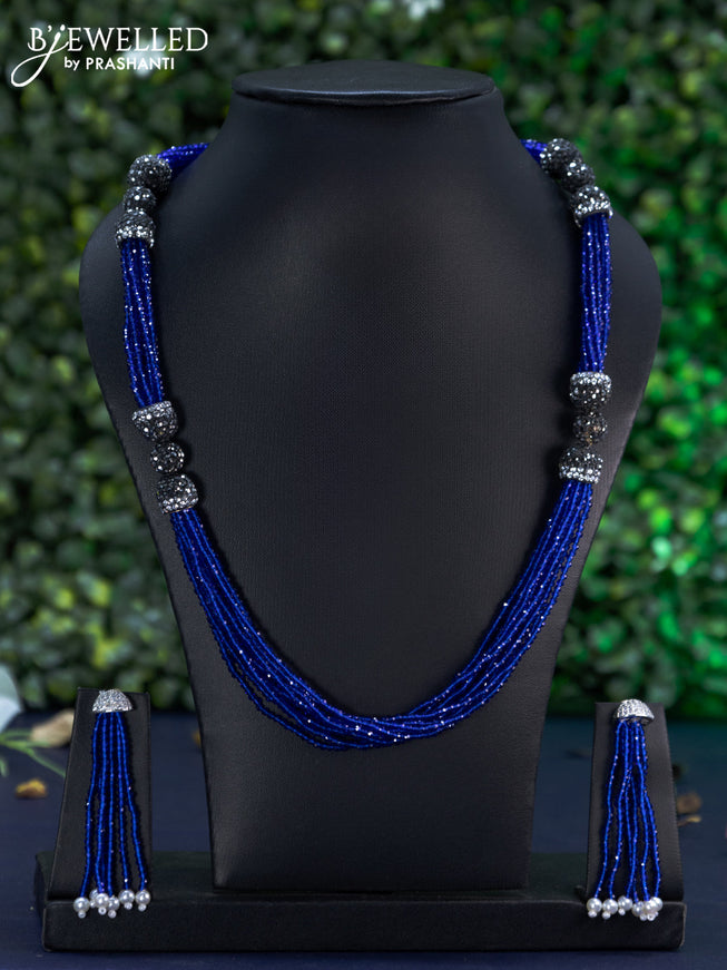 Jaipur crystal beaded blue necklace with stones pendant