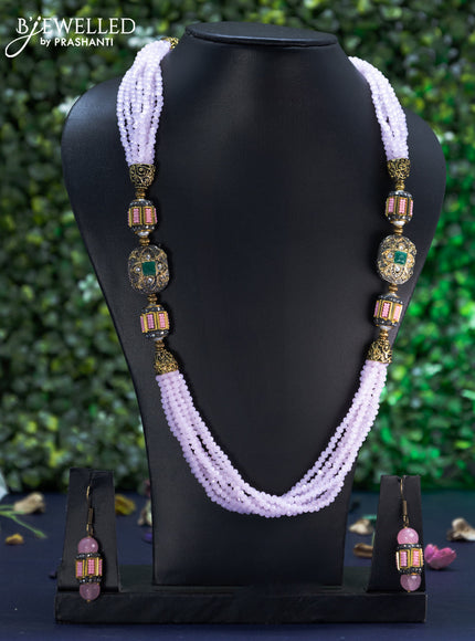 Jaipur crystal beaded baby pink necklace with stones pendant